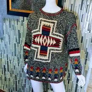 VTG 80s Mackinaw Handmade Aztec Ramie / Cotton Knit Colorful Sweater Small